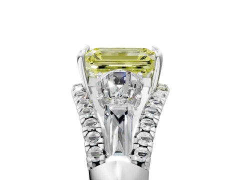 White gold Three-Stone Fancy Yellow Emerald Cut Diamond Engagement Ring with Pave Band and Prong Setting_17