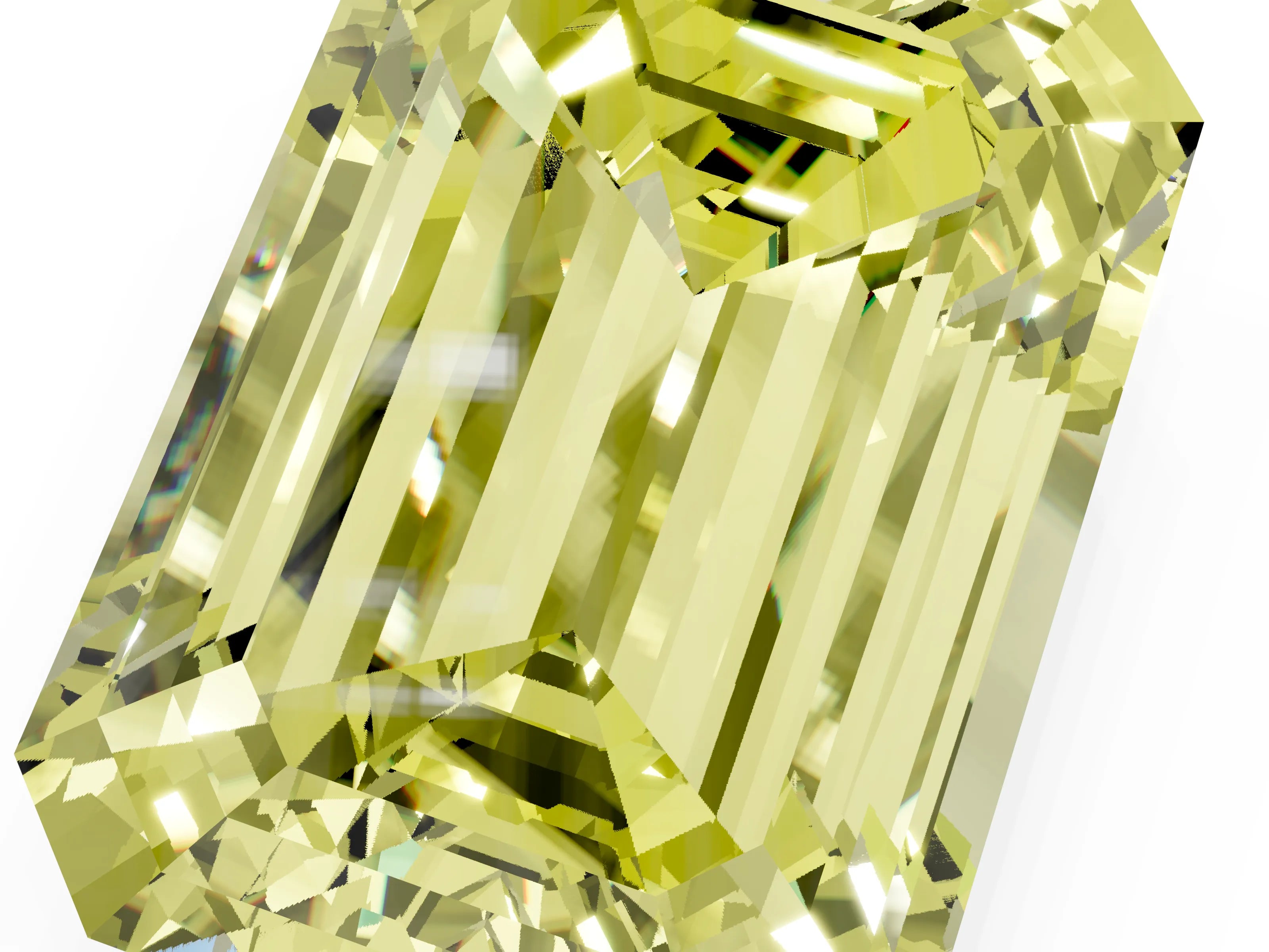 White gold Three-Stone Fancy Yellow Emerald Cut Diamond Engagement Ring with Pave Band and Prong Setting_1