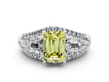 White gold Three-Stone Fancy Yellow Emerald Cut Diamond Engagement Ring with Pave Band and Prong Setting_24