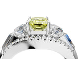 White gold Three-Stone Fancy Yellow Emerald Cut Diamond Engagement Ring with Pave Band and Prong Setting_28