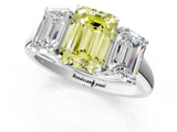 White gold Three-Stone Fancy Yellow Emerald Cut Diamond Engagement Ring with Prong Setting_16