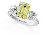 White gold Three-Stone Fancy Yellow Emerald  Cut Diamond Pavé Band with Four-Prong Setting_29
