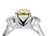 White gold Three-Stone Fancy Yellow Emerald  Cut Diamond Pavé Band with Four-Prong Setting_32