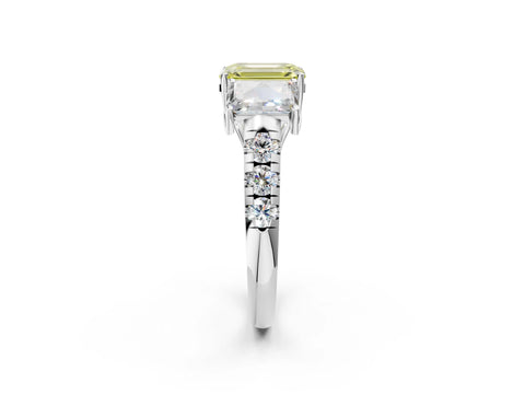 White gold Three-Stone Fancy Yellow Emerald Cut Diamond Pavé Band with Prong Setting_14