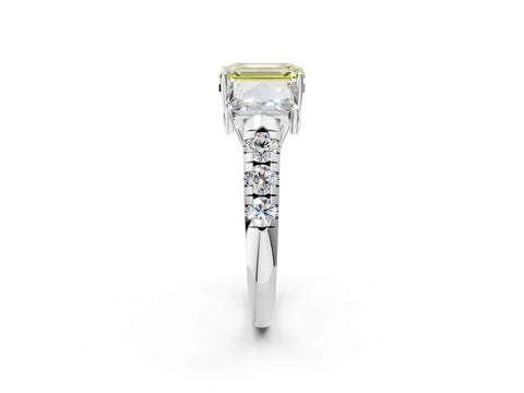 White gold Three-Stone Fancy Yellow Emerald Cut Diamond Pavé Band with Prong Setting_2