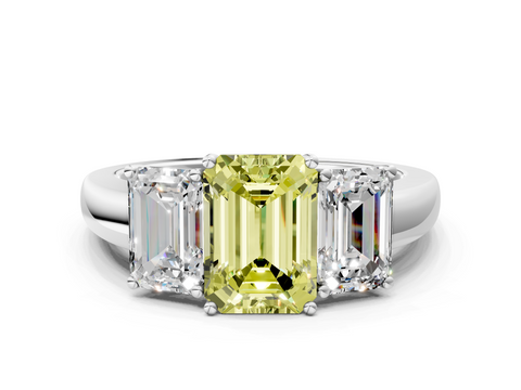 White gold Three-Stone Fancy Yellow Emerald  Cut Diamond Ring with Channel-Set Band and Four-Prong Setting_30