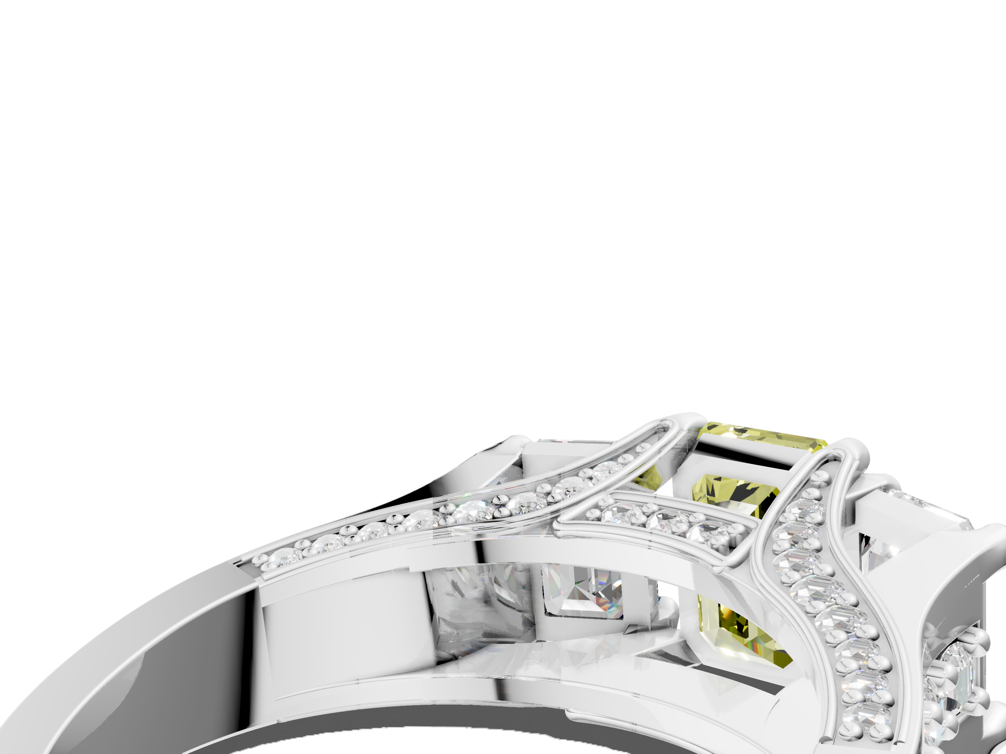 White gold Three-Stone Fancy Yellow Emerald  Cut Diamond Ring with Channel-Set Band and Four-Prong Setting_47