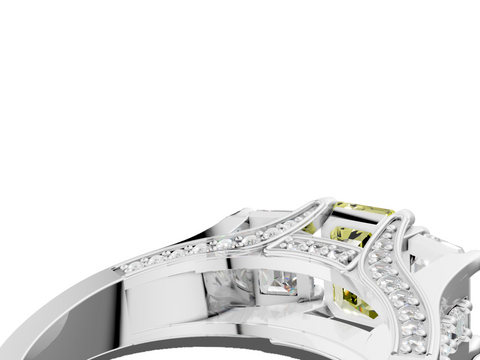 White gold Three-Stone Fancy Yellow Emerald  Cut Diamond Ring with Channel-Set Band and Four-Prong Setting_47