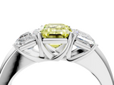 White gold Three-Stone Fancy Yellow Emerald  Cut Diamond Ring with Channel-Set Band and Four-Prong Setting_51