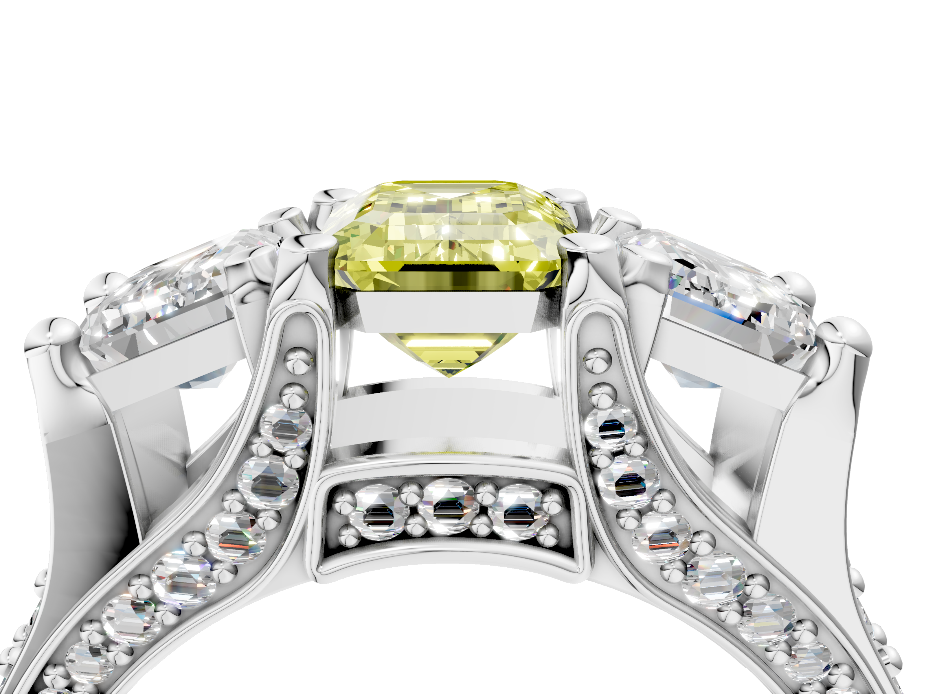 White gold Three-Stone Fancy Yellow Emerald  Cut Diamond Ring with Channel-Set Band and Four-Prong Setting_52