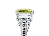 White gold Three-Stone Fancy Yellow Emerald Cut Diamond Ring with Pavé Band and Prong Setting_146