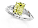 White gold Three-Stone Fancy Yellow Emerald Cut Diamond Ring with Pear  Side Stones in Four-Prong Setting_13