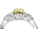 White gold Three-Stone Fancy Yellow Emerald Cut Diamond Ring with Pear  Side Stones in Four-Prong Setting_16