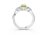 White gold Three-Stone Fancy Yellow Emerald  Cut Diamond Ring with Pear Side Stones in Four-Prong Setting_171