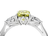 White gold Three-Stone Fancy Yellow Emerald  Cut Diamond Ring with Pear Side Stones in Four-Prong Setting_172