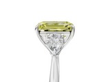 White gold Three-Stone Fancy Yellow Emerald  Cut Diamond Ring with Pear Side Stones in Four-Prong Setting_191