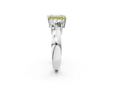 White gold Three-Stone Fancy Yellow Emerald Cut Diamond Ring with Round Side Stones, Classic Band, and Four-Prong Setting_2