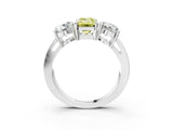 White gold Three-Stone Fancy Yellow Emerald Cut Diamond Ring with Round Side Stones, Classic Band, and Four-Prong Setting_3
