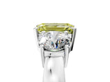 White gold Three-Stone Fancy Yellow Emerald Cut Diamond Ring with Round Side Stones, Classic Band, and Four-Prong Setting_5