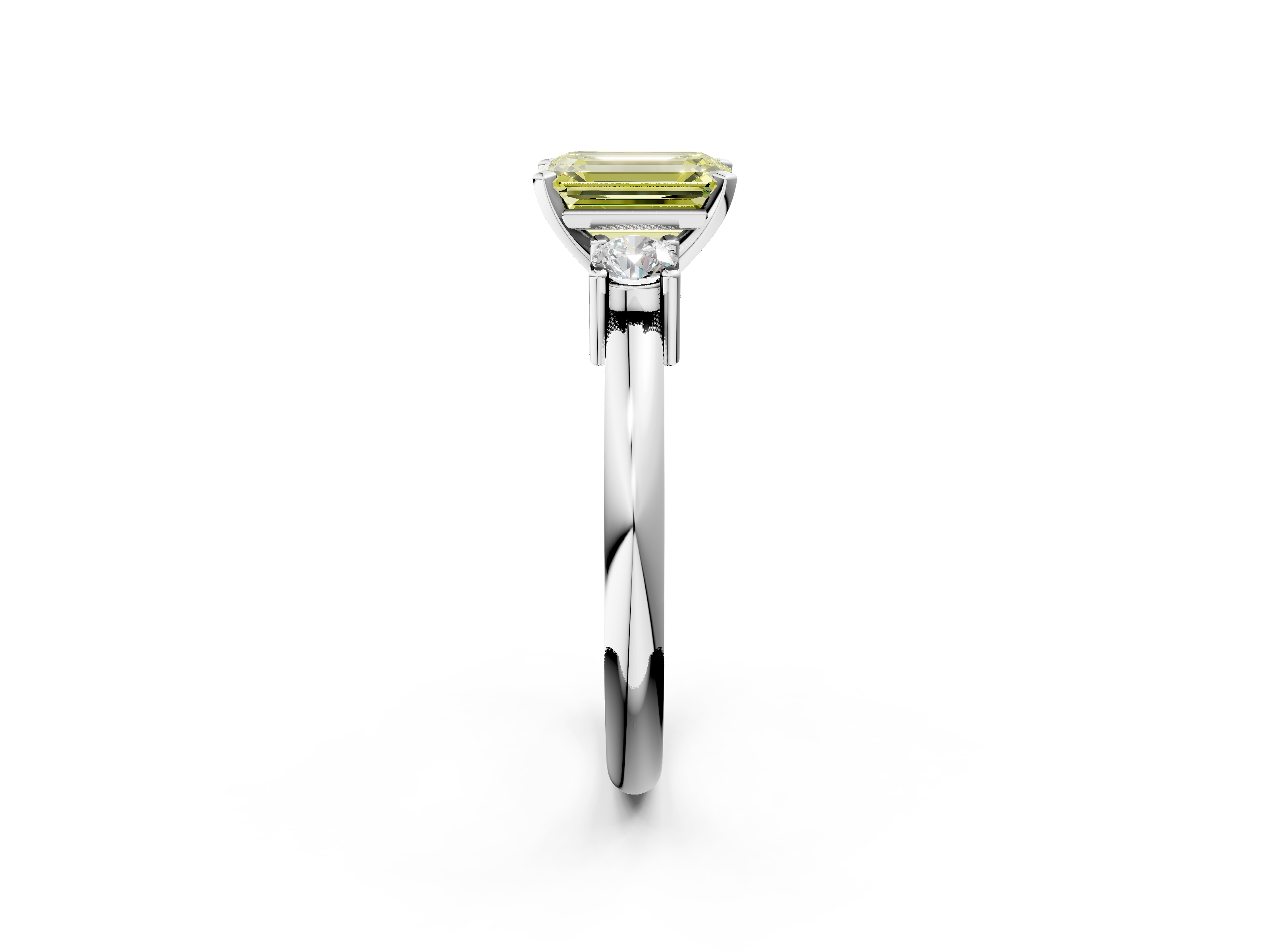 White gold Three-Stone Fancy Yellow Emerald  Cut Diamond Solitaire with Prong Setting and Classic Band_43