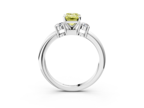 White gold Three-Stone Fancy Yellow Emerald  Cut Diamond Solitaire with Prong Setting and Classic Band_44