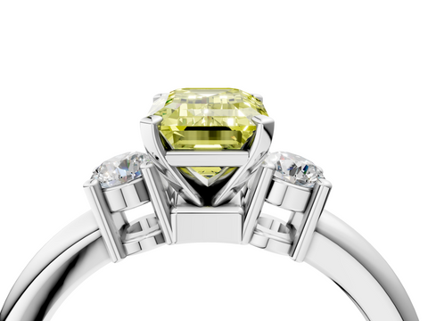 White gold Three-Stone Fancy Yellow Emerald  Cut Diamond Solitaire with Prong Setting and Classic Band_45