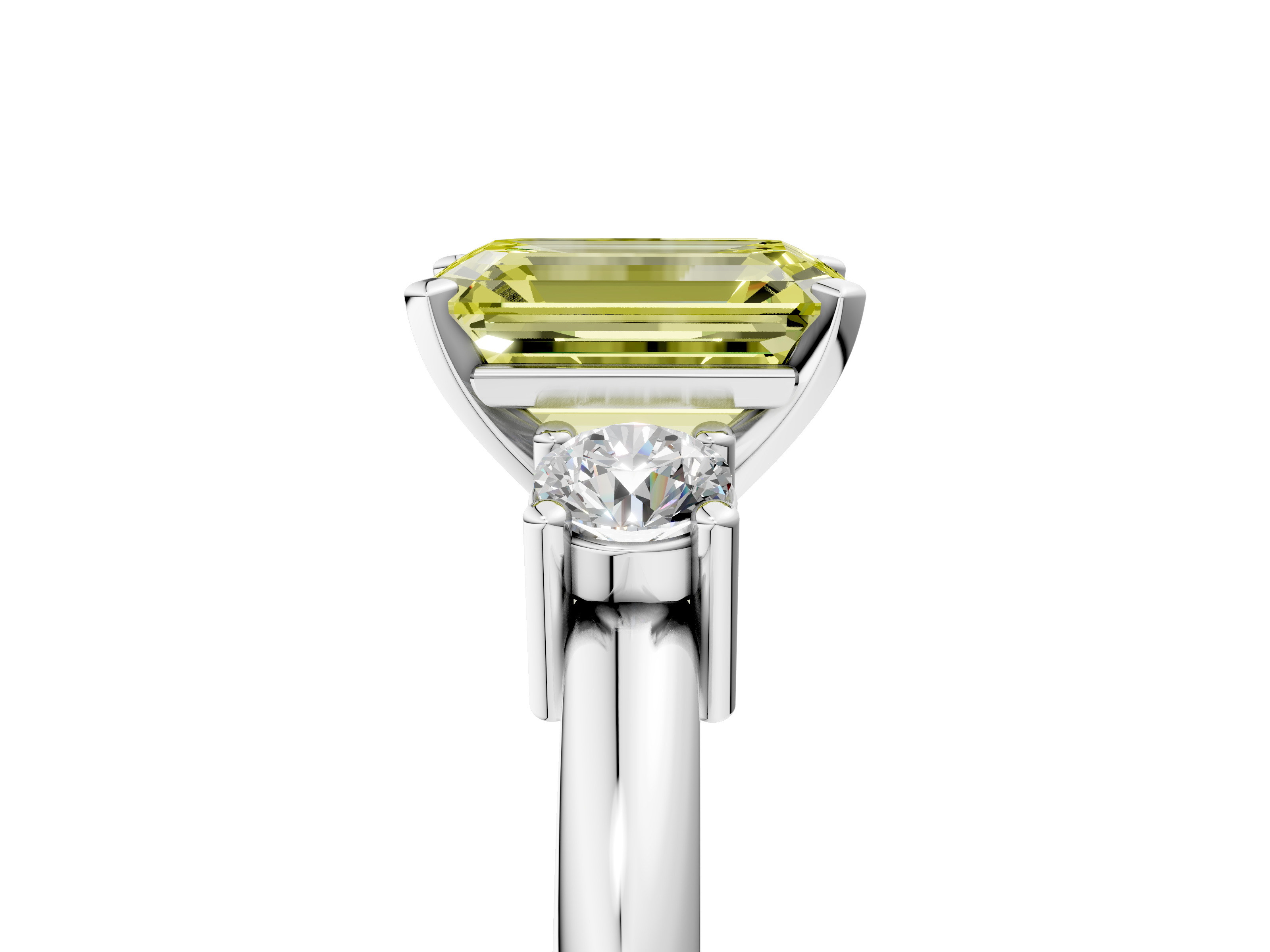White gold Three-Stone Fancy Yellow Emerald  Cut Diamond Solitaire with Prong Setting and Classic Band_46