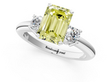 White gold Three-Stone Fancy Yellow Emerald  Cut Diamond Solitaire with Prong Setting and Classic Band_48