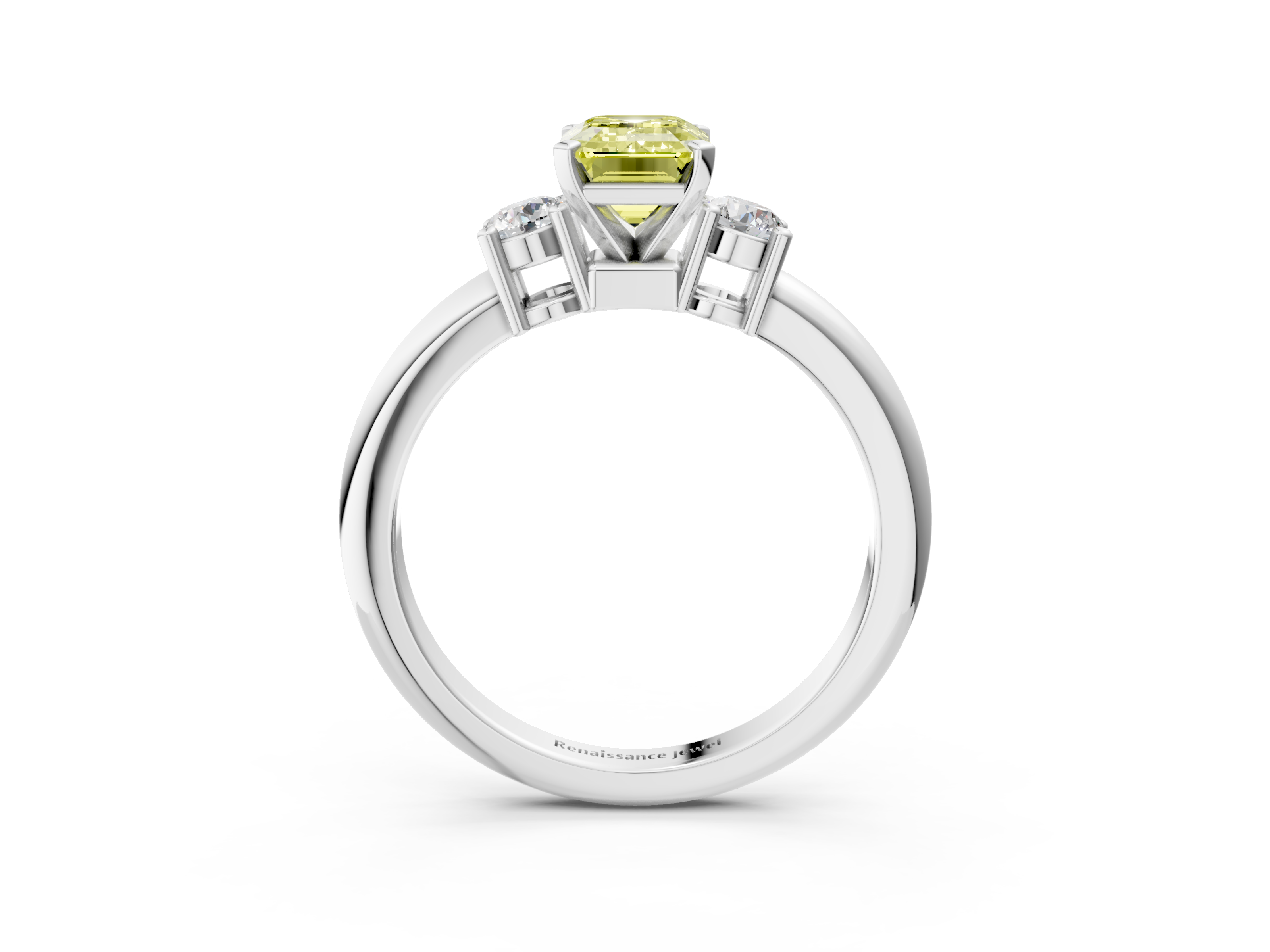 White gold Three-Stone Fancy Yellow Emerald  Cut Diamond Solitaire with Prong Setting and Classic Band_50