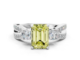 White gold Three-Stone Fancy Yellow Emerald  Cut Diamond Twist Band with Prong Setting_68