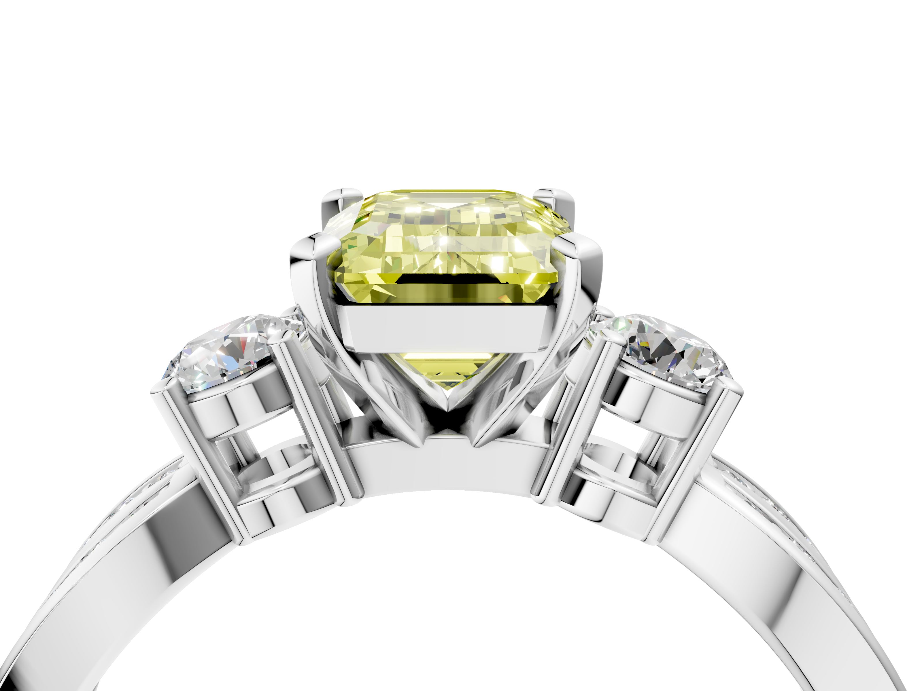 White gold Three-Stone Fancy Yellow Emerald  Cut Diamond Twist Band with Prong Setting_72