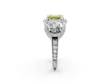 White gold Three-Stone Fancy Yellow Emerald Cut Halo Diamond Milgrain Band with Four-Prong Setting_14