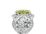 White gold Three-Stone Fancy Yellow Emerald Cut Halo Diamond Milgrain Band with Four-Prong Setting_5