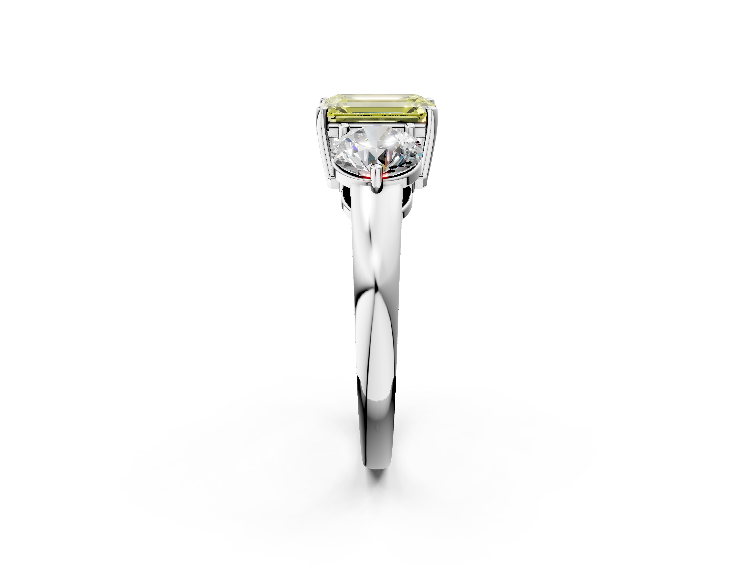 White gold Three-Stone Fancy Yellow Emerald  Cut Solitaire Ring with Prong Setting on a Classic Band_62