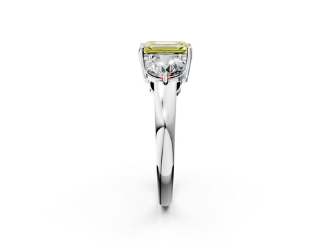 White gold Three-Stone Fancy Yellow Emerald  Cut Solitaire Ring with Prong Setting on a Classic Band_62