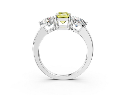 White gold Three-Stone Fancy Yellow Emerald  Cut Solitaire Ring with Prong Setting on a Classic Band_63