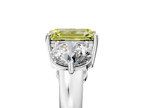 White gold Three-Stone Fancy Yellow Emerald  Cut Solitaire Ring with Prong Setting on a Classic Band_65