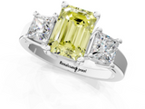 White gold Three-Stone Fancy Yellow Emerald  Cut Solitaire Ring with Prong Setting_4
