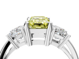 White gold Three-Stone Fancy Yellow Emerald  Cut Solitaire Ring with Prong Setting_7