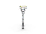 White gold Three-Stone Fancy Yellow Emerald  Diamond Milgrain Pave Band with Prong Setting 2