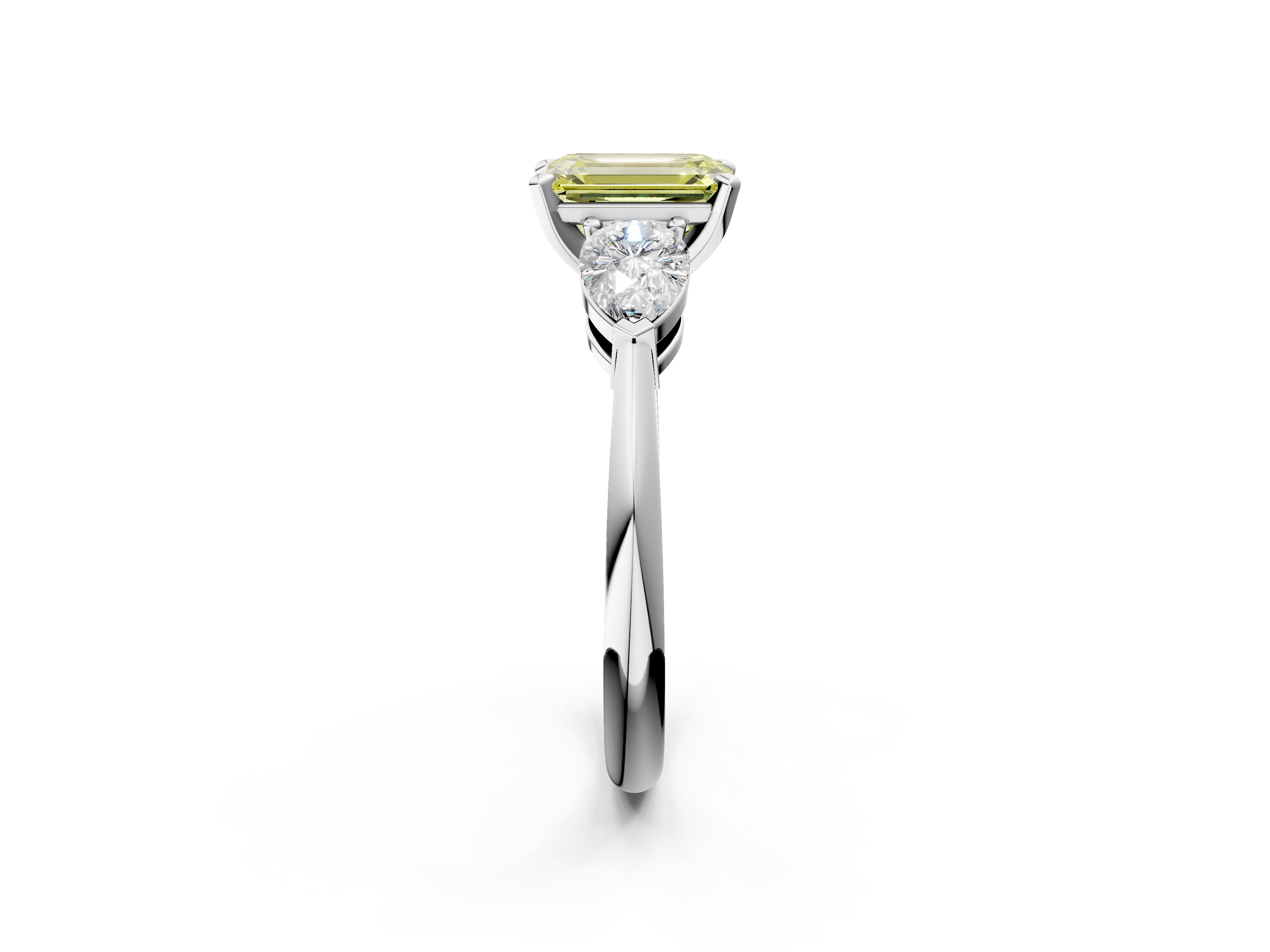 White gold Three-Stone Fancy Yellow Emerald  Diamond Ring with Pear Side Stones in Four-Prong Setting_25