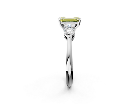 White gold Three-Stone Fancy Yellow Emerald  Diamond Ring with Pear Side Stones in Four-Prong Setting_25