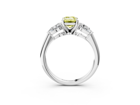White gold Three-Stone Fancy Yellow Emerald  Diamond Ring with Pear Side Stones in Four-Prong Setting_26