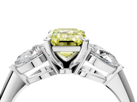 White gold Three-Stone Fancy Yellow Emerald  Diamond Ring with Pear Side Stones in Four-Prong Setting_27