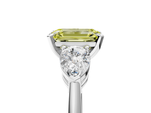 White gold Three-Stone Fancy Yellow Emerald  Diamond Ring with Pear Side Stones in Four-Prong Setting_28