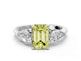 White gold Three-Stone Fancy Yellow Emerald  Diamond Ring with Pear Side Stones in Four-Prong Setting_58