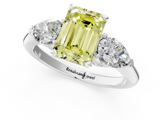 White gold Three-Stone Fancy Yellow Emerald  Diamond Ring with Pear Side Stones in Four-Prong Setting_59