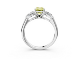 White gold Three-Stone Fancy Yellow Emerald  Diamond Ring with Pear Side Stones in Four-Prong Setting_62