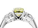 White gold Three-Stone Fancy Yellow Emerald  Diamond Ring with Pear Side Stones in Four-Prong Setting_64