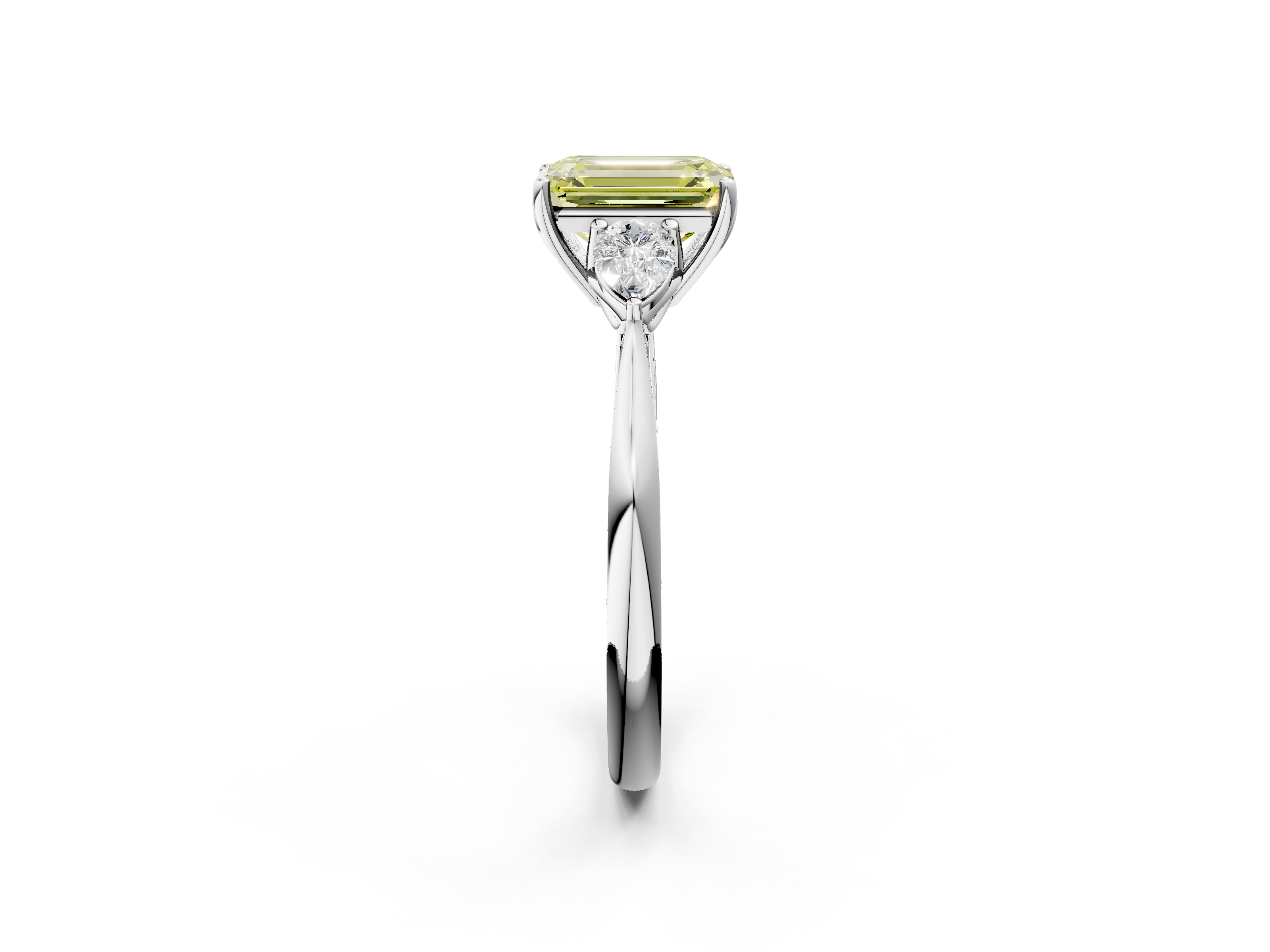 White gold Three-Stone Fancy Yellow Emerald  Diamond Solitaire Ring with Pear Side Stones and Four-Prong Setting_33